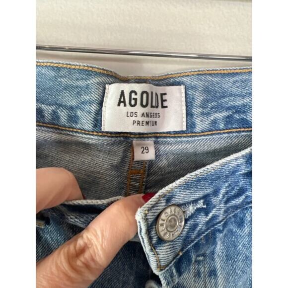 NWT Agolde Jamie High Rise Classic Distressed Jeans Blue Light Wash Size: 29 - Picture 4 of 9